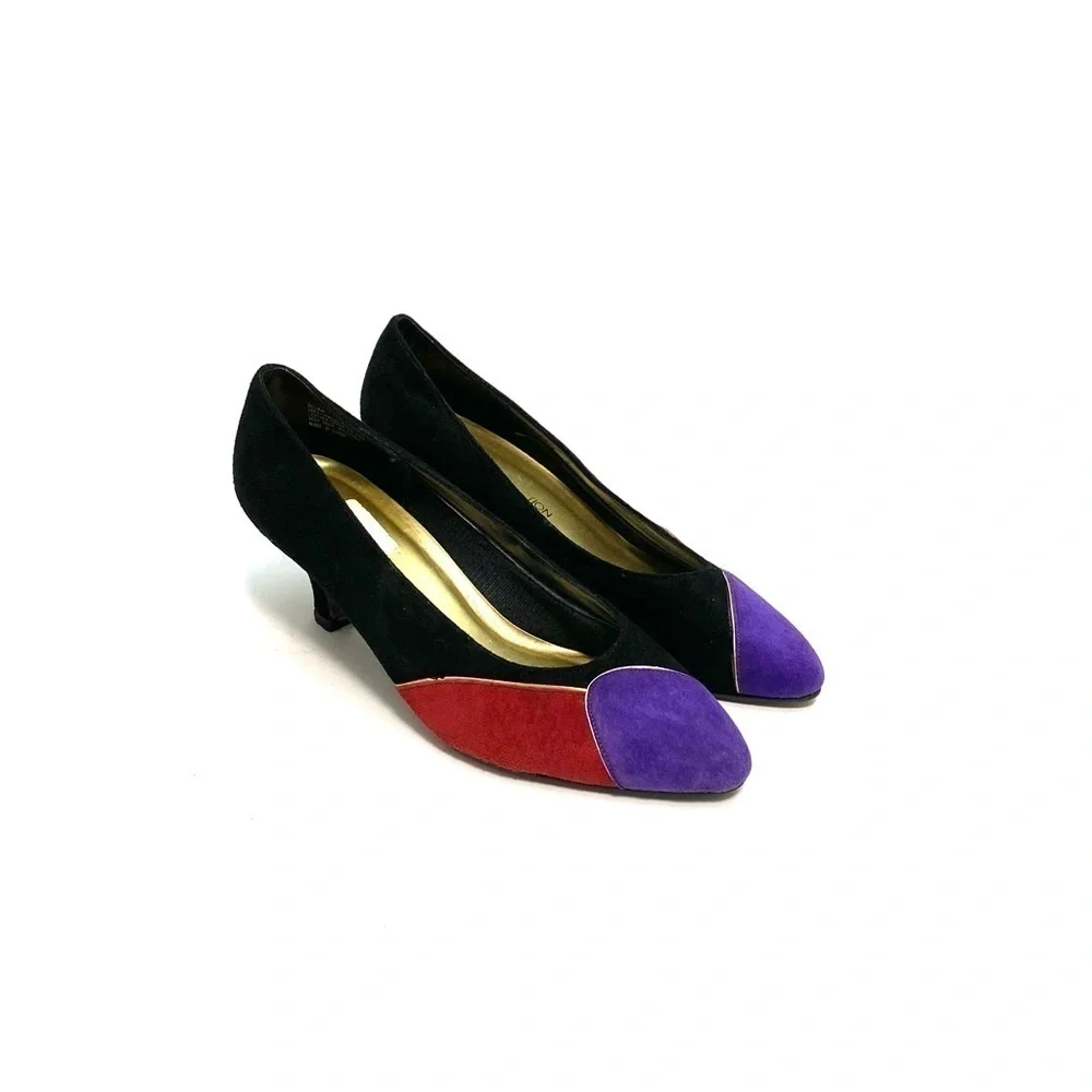 Vintage 1980s suede color block party heels